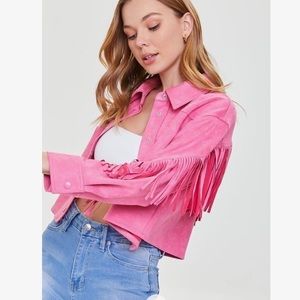 Faux Suede Fringe Jacket Size L HIBISCUS